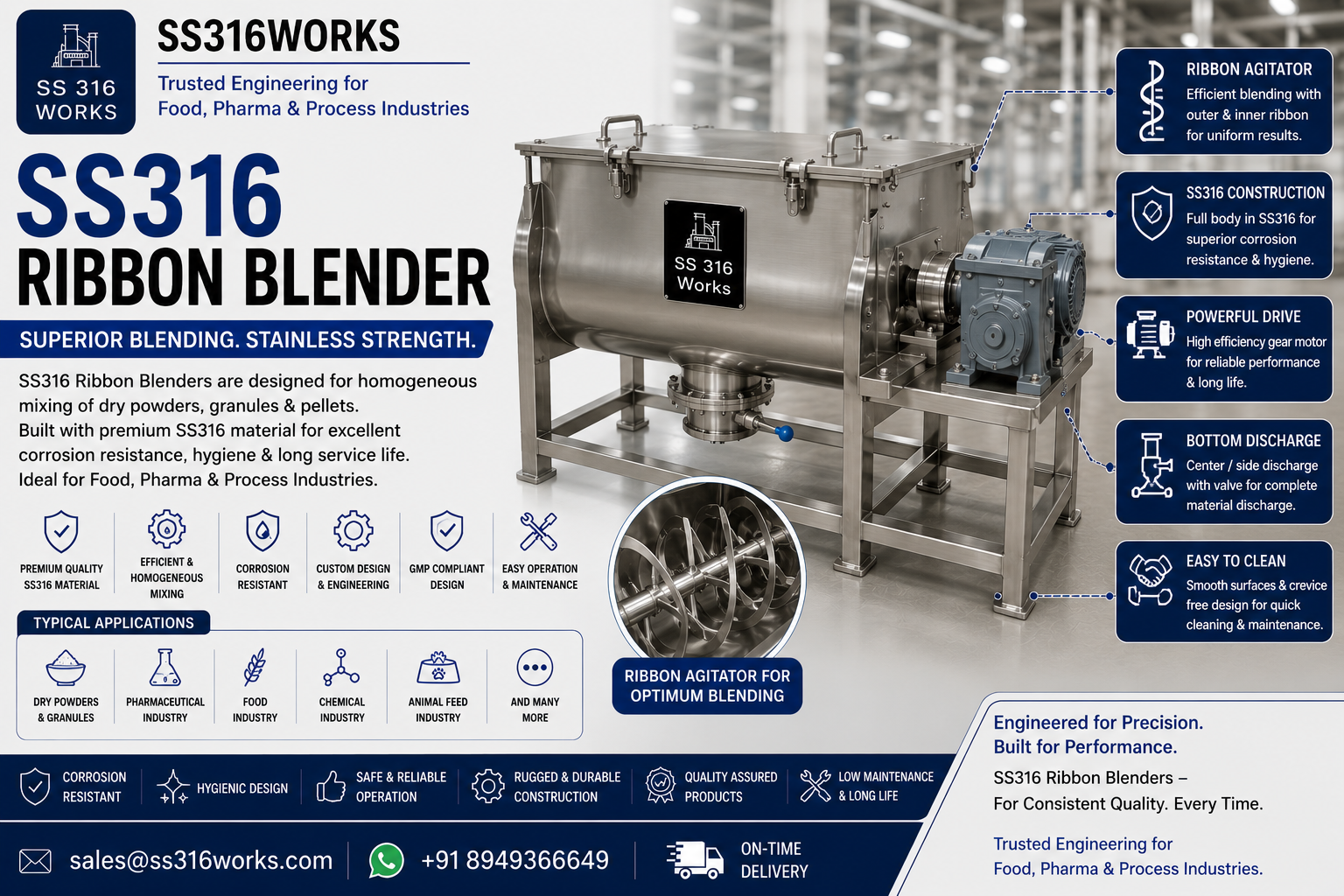 SS316 Ribbon Blender Manufacturer in India